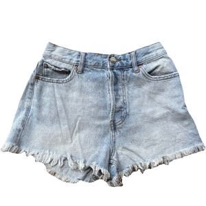 Pac Sun Vintage High Rise 2.5" Denim Shorts Raw Cut Faded Distressed Size 25